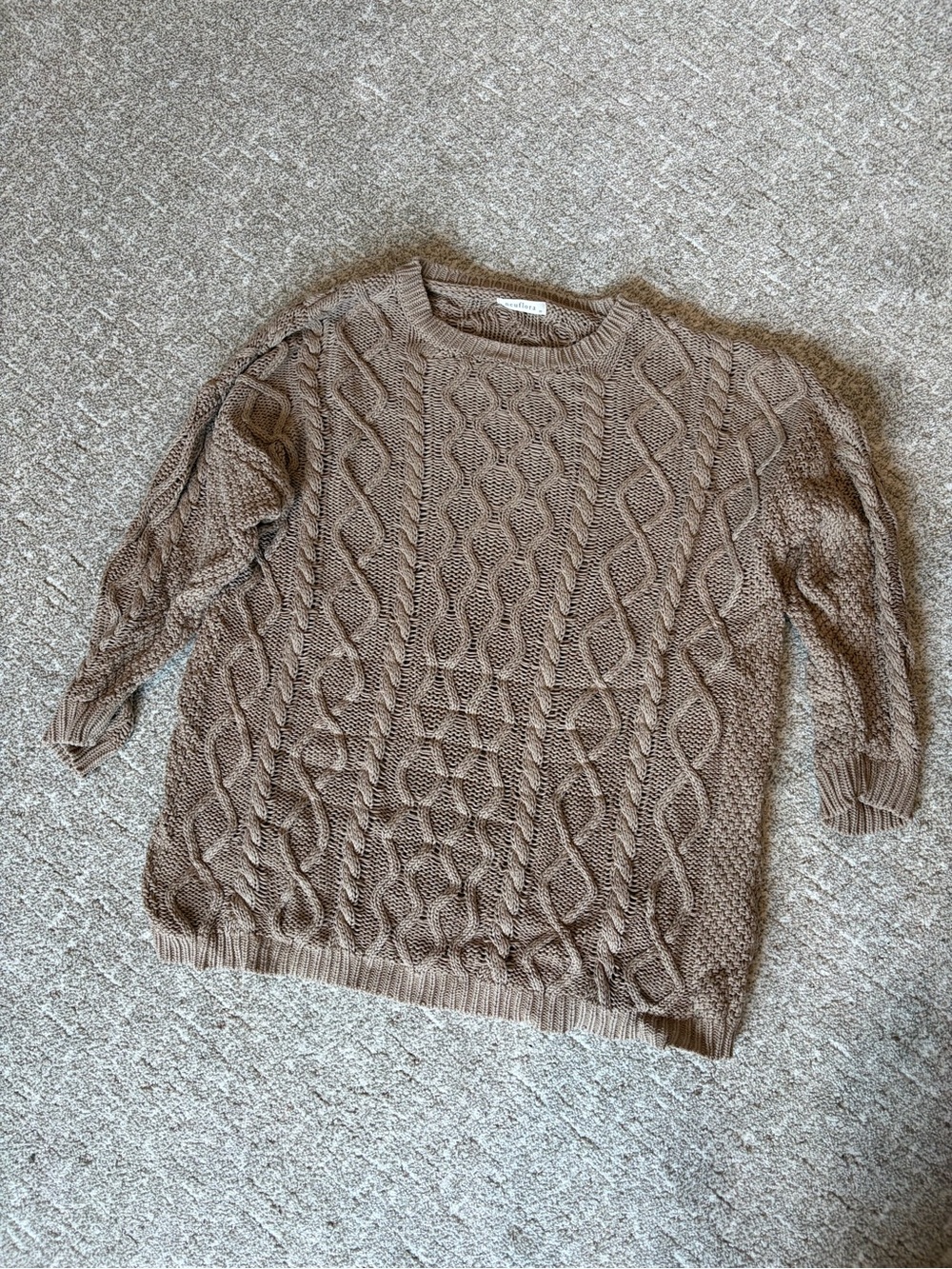 Textured Cable Crewneck Sweater in Taupe